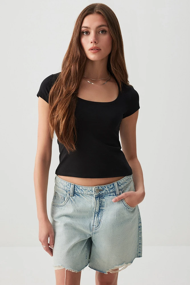Ardene Basic Short Scoop Neck T-Shirt in | Size | Cotton/Elastane | Eco-Conscious