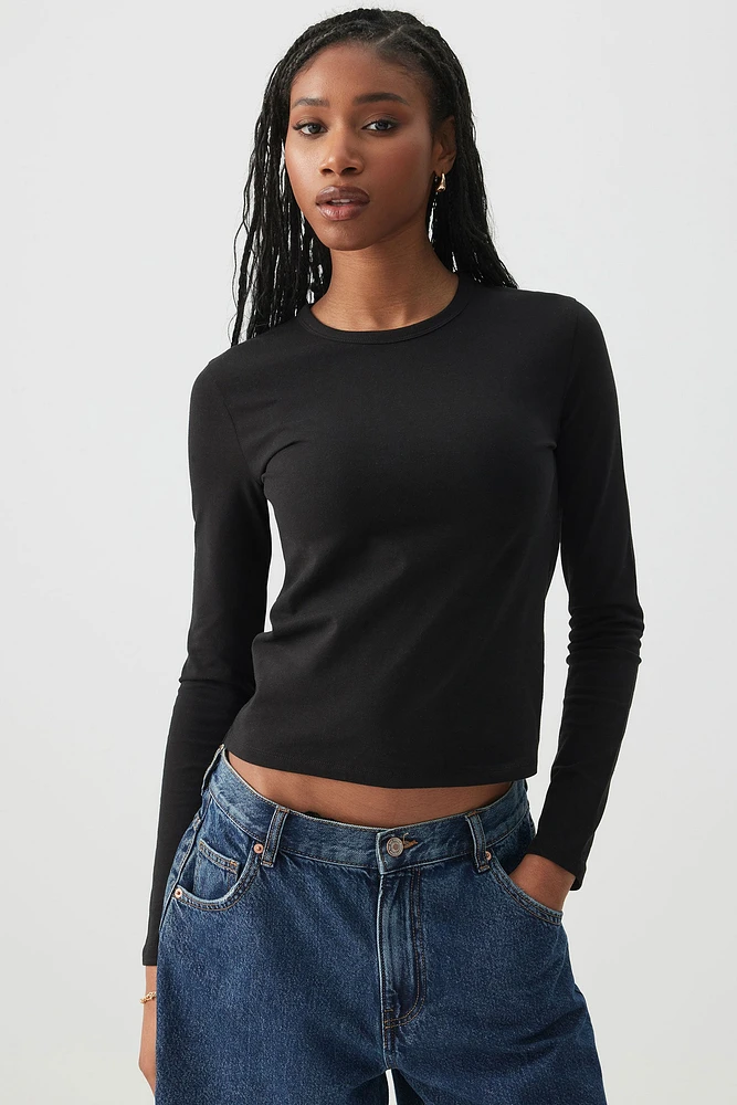 Ardene Basic Short Long Sleeve T-Shirt in | Size | Cotton/Elastane | Eco-Conscious