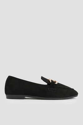 Ardene Loafers with Chain Detail in Black | Size | Faux Suede | Eco-Conscious