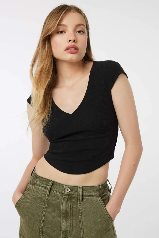 Ardene Crop Bustier Seam Tee in, Size, Polyester/Cotton/Elastane