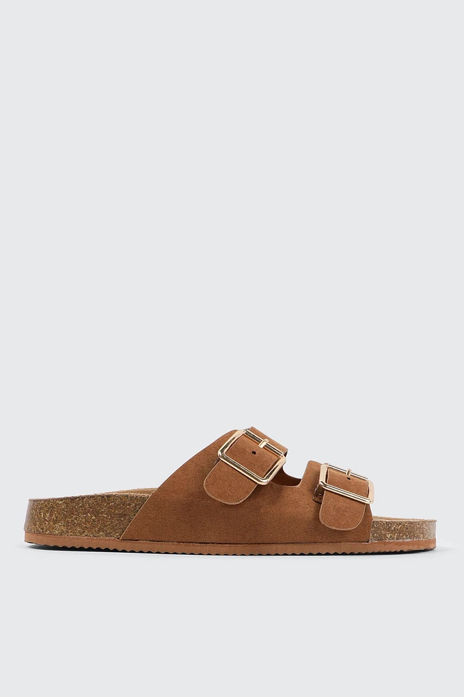 Ardene Two-Buckle Sandals in Cognac | Size | Faux Suede
