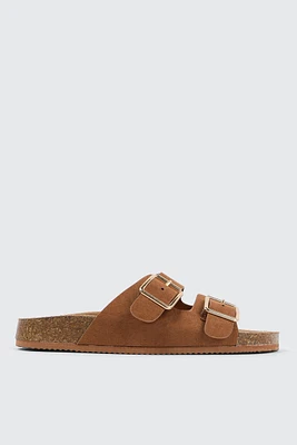 Ardene Two-Buckle Sandals in Cognac | Size | Faux Suede