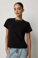 Ardene Basic Crop Crew Neck T-Shirt in | Size | Cotton/Elastane | Eco-Conscious