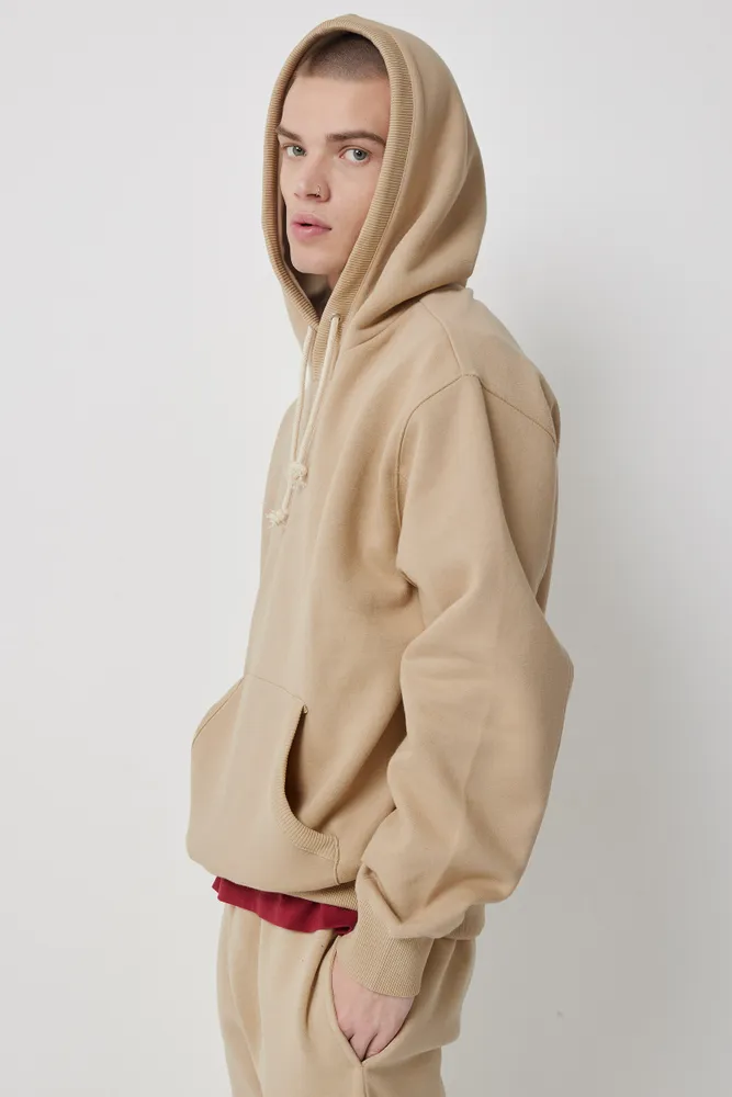 Ardene Man Solid Hoodie For Men in Beige | Size Small | Polyester/Cotton | Fleece-Lined