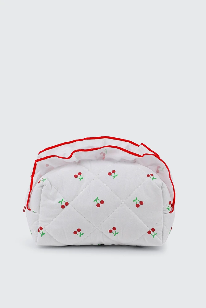 Ardene Cherry Print Makeup Bag in White | Polyester