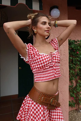 Ardene Gingham Smocked Top in | Size | Polyester/Spandex
