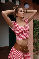 Ardene Gingham Smocked Top in | Size | Polyester/Spandex