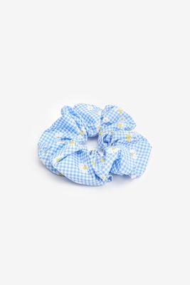 Ardene XL Daisy Gingham Scrunchie in Blue | Polyester