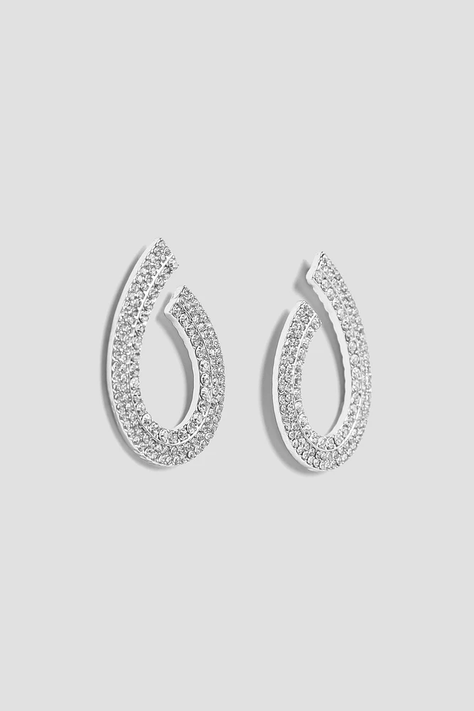 Ardene Embellished Curved Earrings in Silver | Stainless Steel