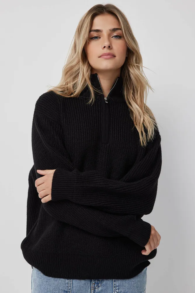 Ardene Half-Zip Mock Neck Sweater in | Size | 100% Acrylic