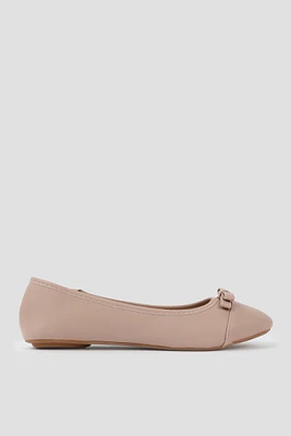 Ardene Ballet Flats with Bow in Blush | Size | Faux Leather