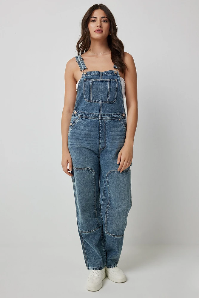 Ardene Baggy Denim Overalls in Dark Blue | Size | 100% Cotton