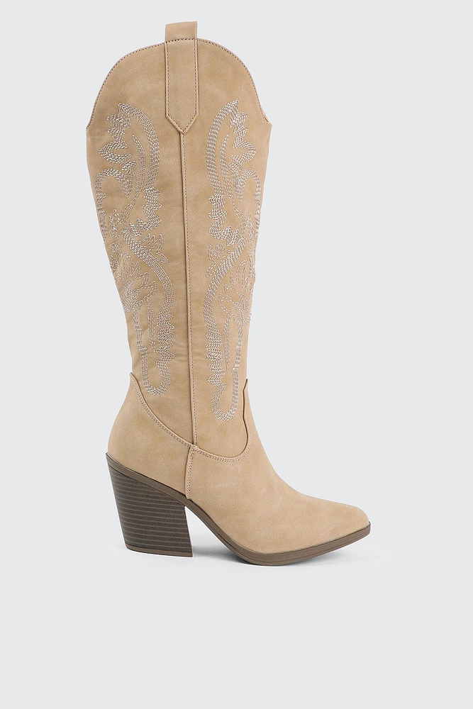 Ardene Cowboy Inspired Boots in Beige | Size | Faux Leather | Eco-Conscious