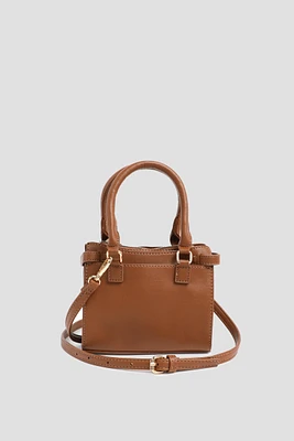 Ardene Small Tote Bag in Cognac | 100% Recycled Polyester/Faux Leather | Eco-Conscious