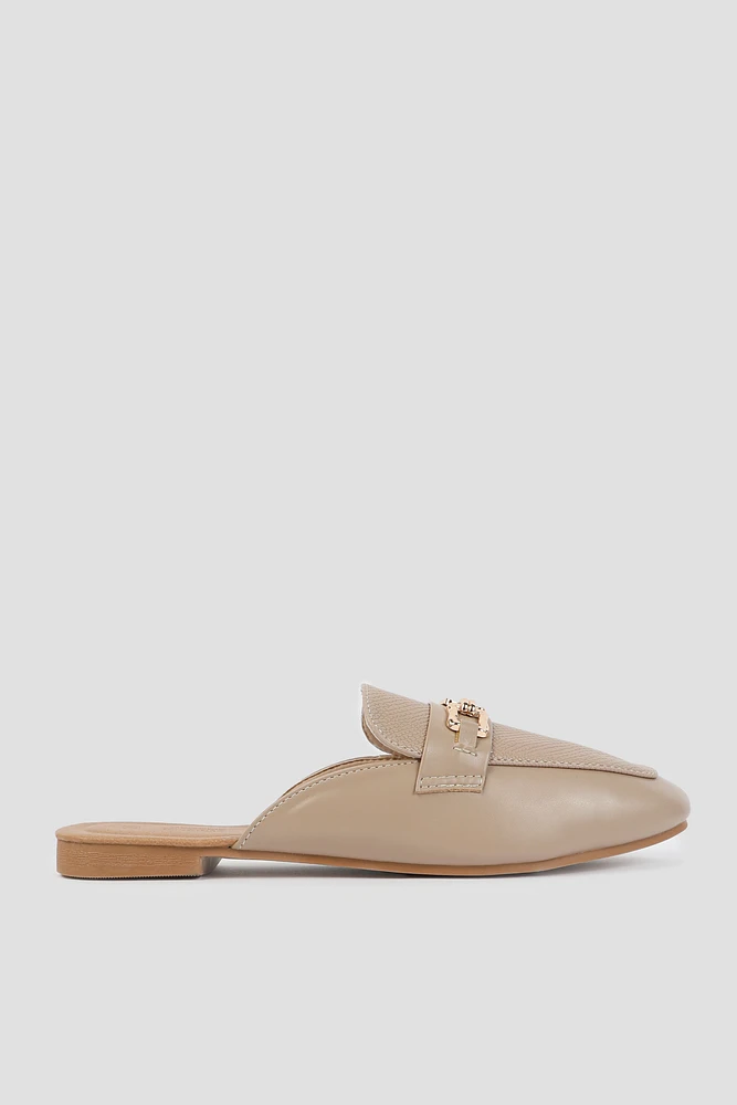 Ardene Horsebit Mule Flats in Beige | Size | Faux Leather