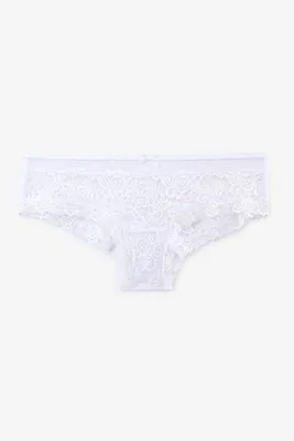 Ardene Lace & Mesh Cheeky Panty in White | Size | Nylon/Elastane