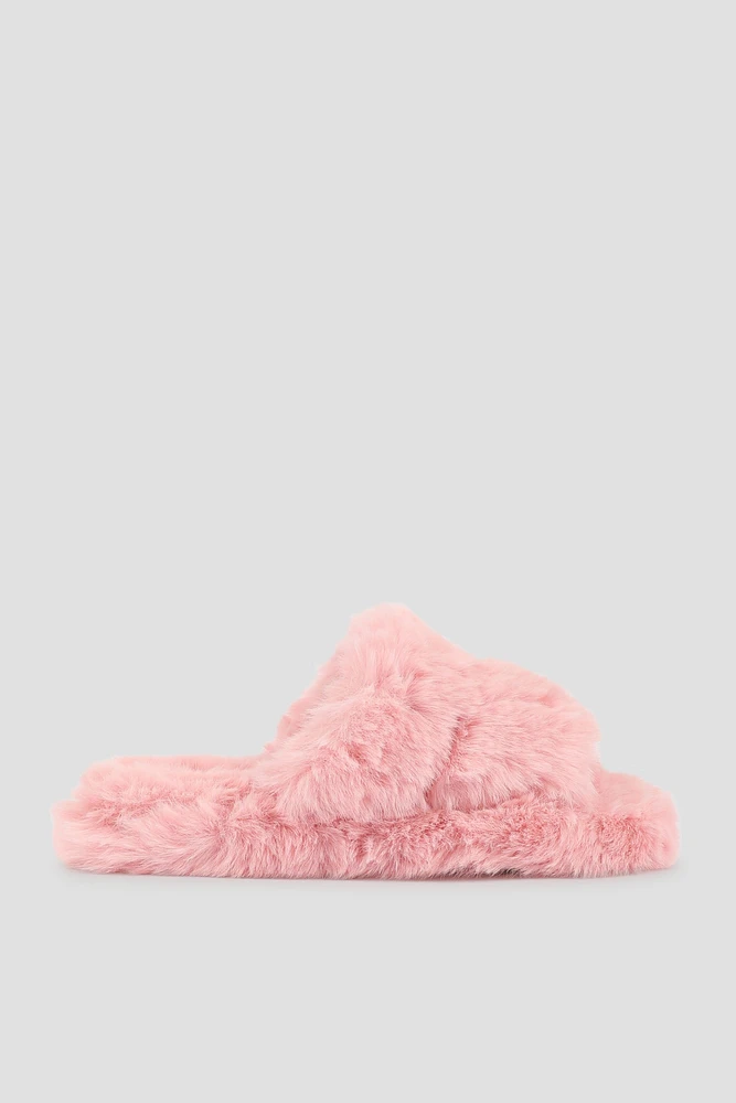 Ardene Puff Fluffy Slippers in Light Pink | Size | Polyester | Eco-Conscious