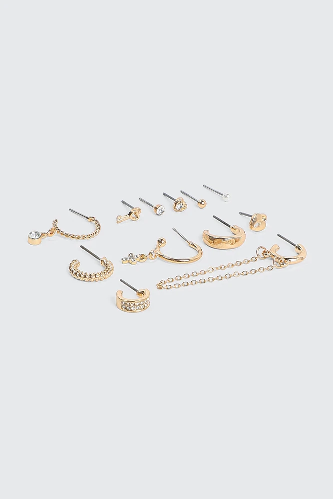 Ardene 12-Pack Mixed Earrings in Gold | Stainless Steel
