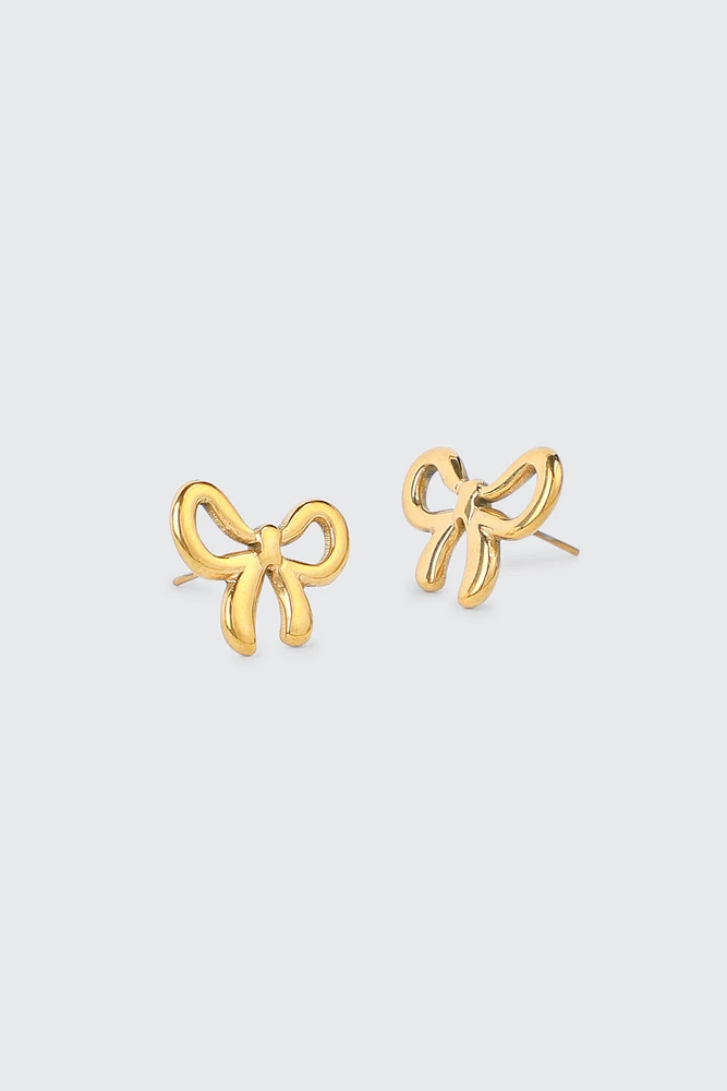 Ardene Stainless Steel Bow Earrings in Gold