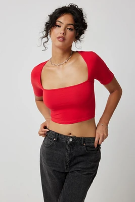 Ardene Crop Square Neck T-Shirt in | Size | Cotton/Elastane