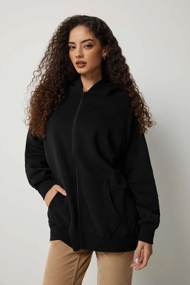 Ardene Oversized Zip-Up Hoodie in | Size | Polyester/Cotton | Fleece-Lined