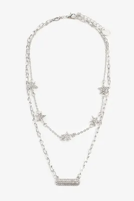 Ardene 2-Layer Star & Stone Necklace in Silver