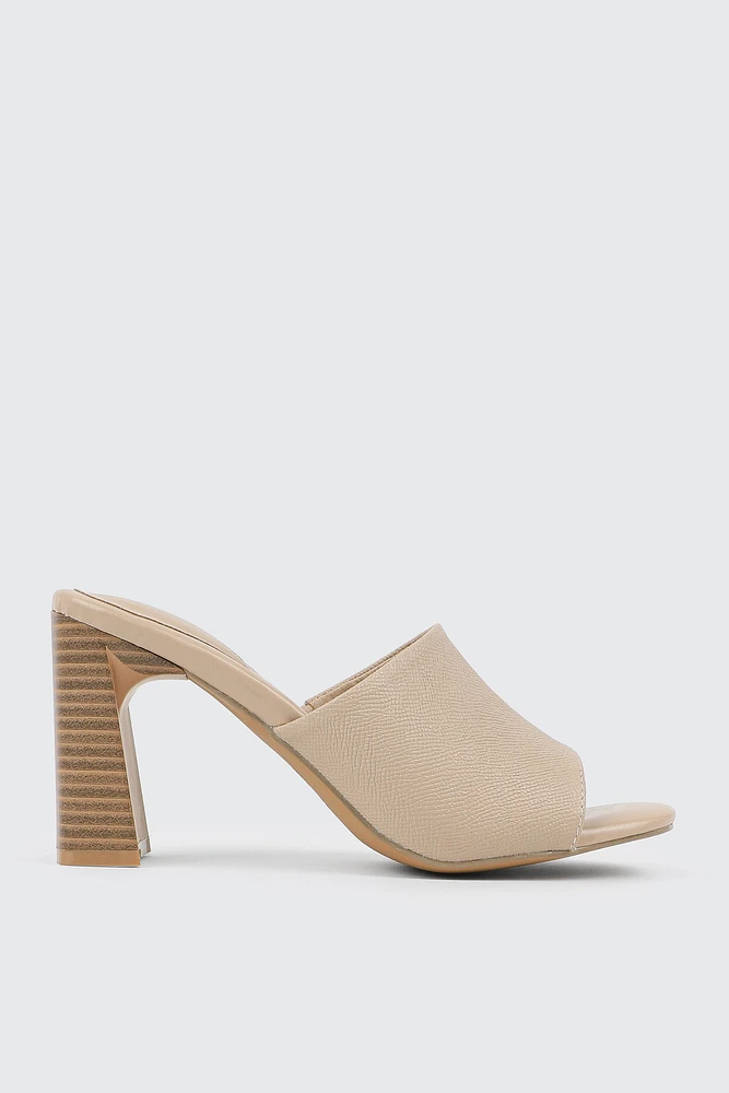 Ardene Block Heel Mule Sandals in Beige | Size | Eco-Conscious