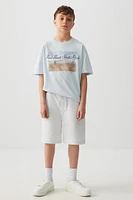 Ardene Kids French Terry Bermuda Shorts in Light Grey | Size | Polyester/Cotton | Eco-Conscious