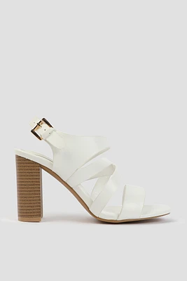 Ardene Strappy Block Heel Sandals in White | Size 9 | Faux Leather