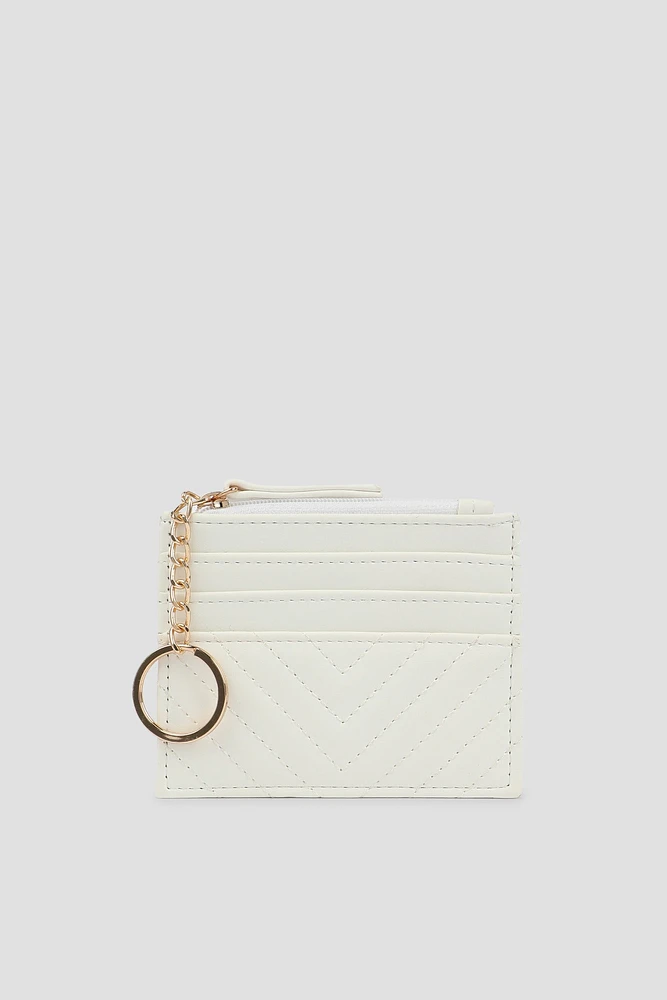 Ardene Quilted Faux Leather Cardholder in White | Faux Leather/Polyester