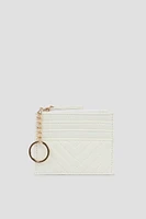 Ardene Quilted Faux Leather Cardholder in White | Faux Leather/Polyester