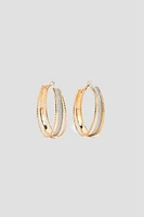 Ardene Three-Row Hoop Earrings with Gitters in Gold