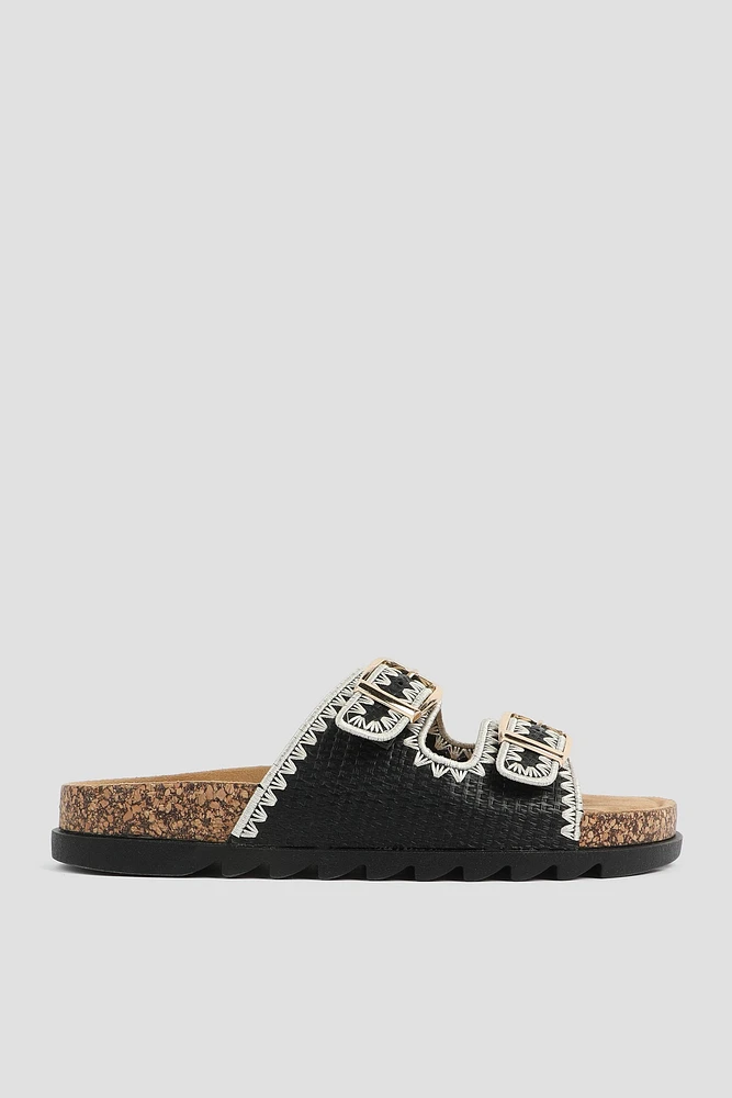 Ardene Two-Buckle Sandals with Lug Sole in Black | Size | Faux Suede