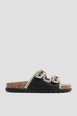 Ardene Two-Buckle Sandals with Lug Sole in Black | Size | Faux Suede