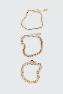Ardene 3-Pack Mixed Chain Bracelets in Gold