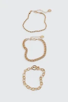 Ardene 3-Pack Mixed Chain Bracelets in Gold