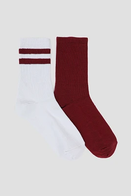 Ardene 2-Pack Recycled Polyester Crew Socks in Burgundy | Polyester/Spandex | Eco-Conscious