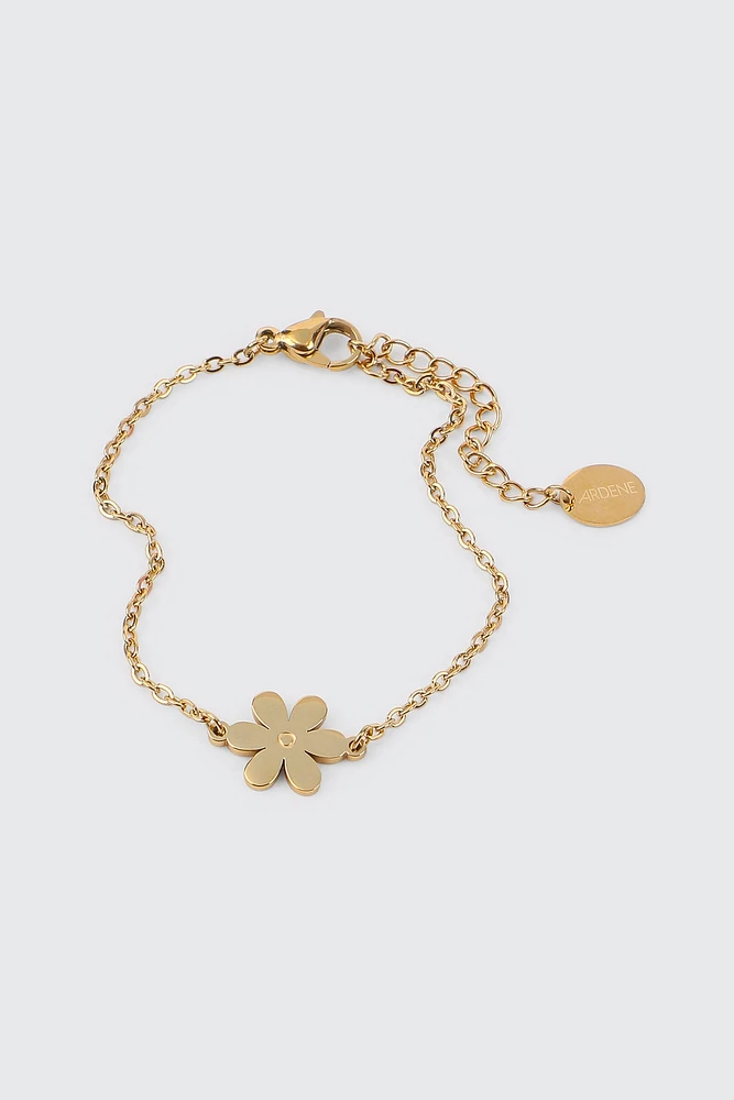 Ardene Stainless Steel Bracelet with Flower Charm in Gold