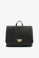 Ardene Convertible Topstitched Chevron Backpack in Black | Faux Leather/Polyester