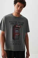 Ardene Man Graphic Boxy T-Shirt For Men in Dark Grey | Size | 100% Cotton