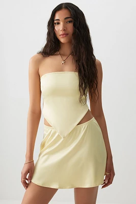 Ardene Satin Handkerchief Tube Top in Light Yellow | Size | Polyester/Spandex