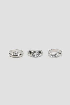 Ardene 3-Pack Large Gemstone Rings in Silver | Size