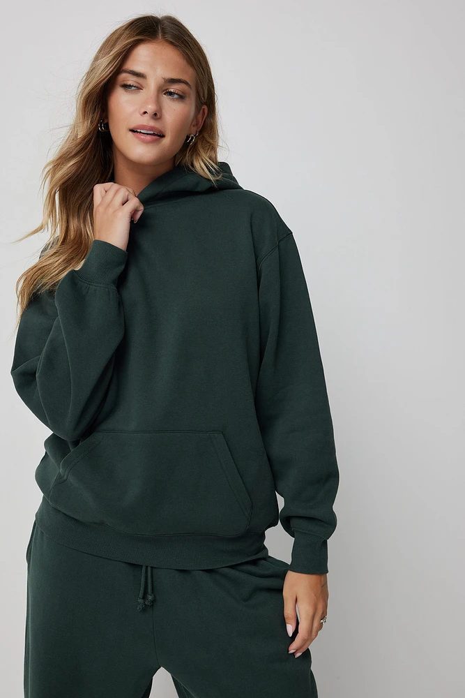 Ardene Solid Hoodie in Dark Green | Size XS | Polyester/Cotton | Fleece-Lined | Eco-Conscious