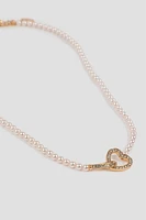 Ardene Mini Pearl Necklace with Heart Detail in Gold