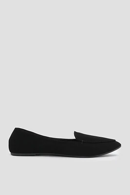 Ardene Solid Pointy Flats in Black | Size | Faux Leather/Faux Suede