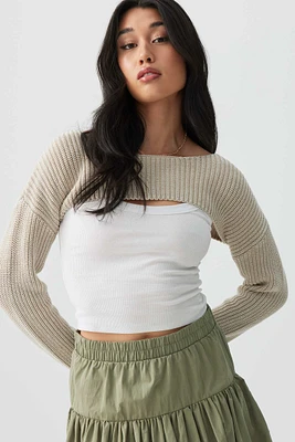 Ardene Boat Neck Shrug Sweater in Beige | Size | 100% Cotton