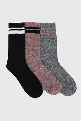 Ardene 3-Pack Striped Crew Socks | Polyester/Spandex