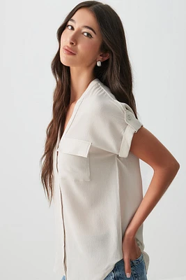 Ardene Short Sleeve Tunic Shirt in Beige | Size | Polyester/Elastane