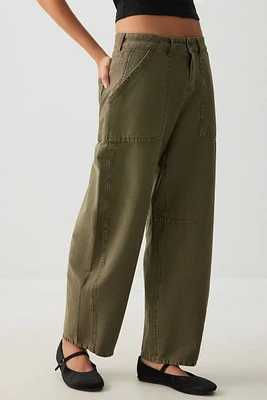 Ardene High Rise Stretch Twill Barrel Pants in Khaki | Size | Spandex/Cotton