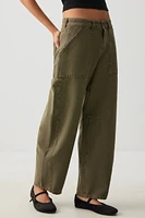 Ardene High Rise Stretch Twill Barrel Pants in Khaki | Size | Spandex/Cotton